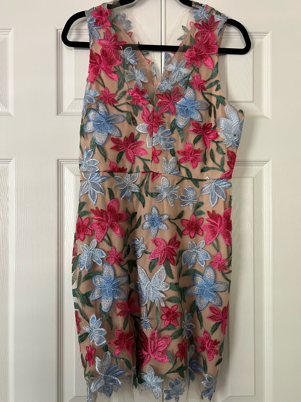 Sam Edelman Vibrant Floral Pink and Light Blue Embroidered Dress Overlay